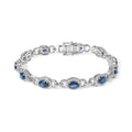 14K White Gold Vintage-Inspired Oval Blue Sapphire & Diamond Link Bracelet