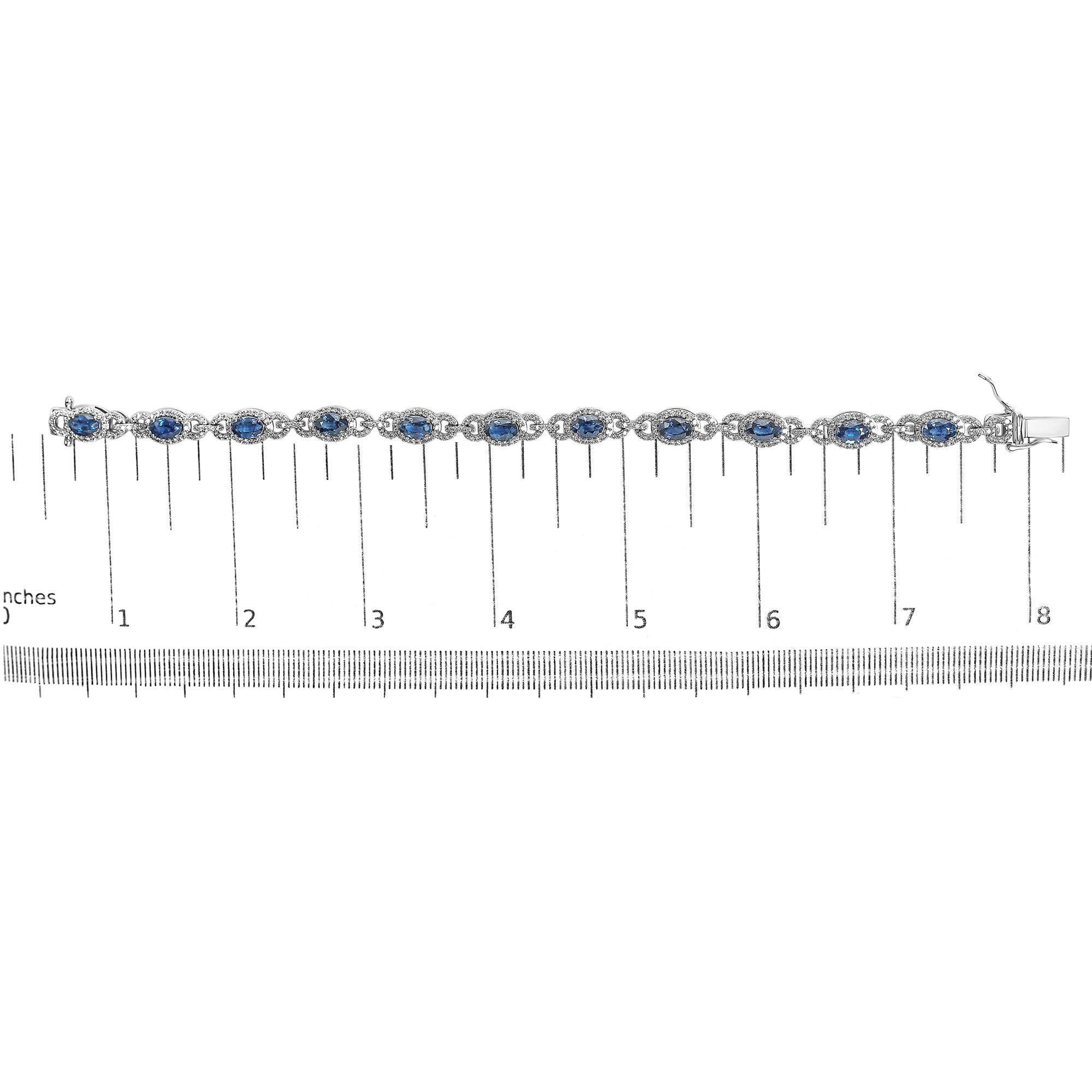 14K White Gold Vintage-Inspired Oval Blue Sapphire & Diamond Link Bracelet