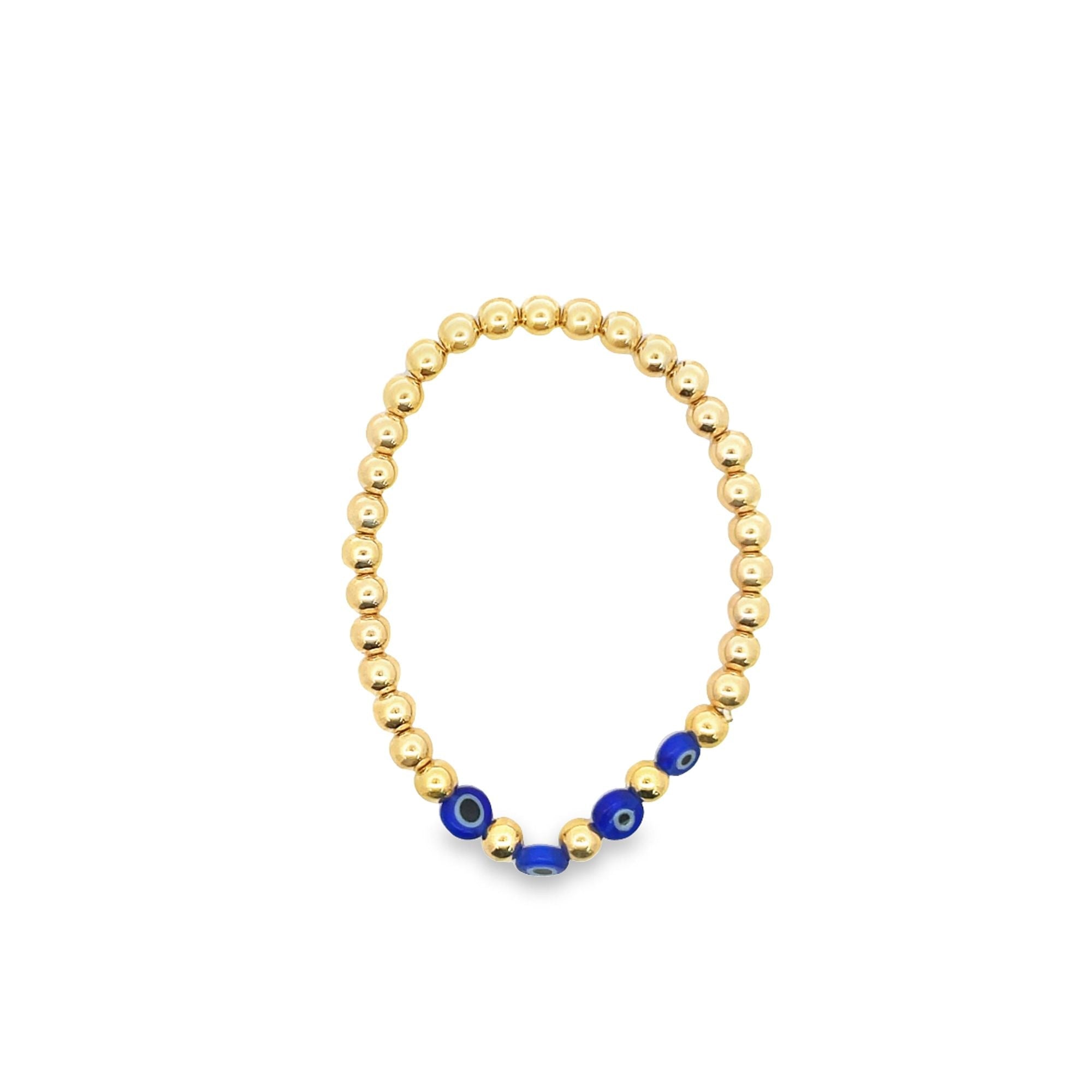5mm Gold Bead Bracelet With Evil Eyes